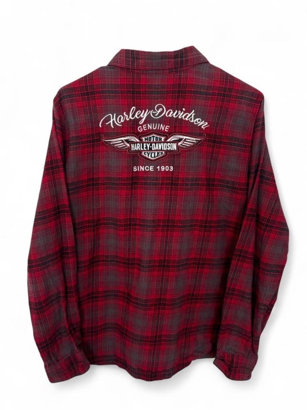 Harley Davidson Genuine MotorClothes Plaid Embroidered Button Down Flannel XL